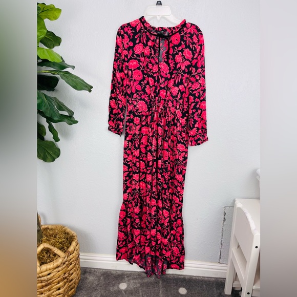 Lucky Brand Ryan Peasant Dress Pink & Black Print - Picture 3 of 7